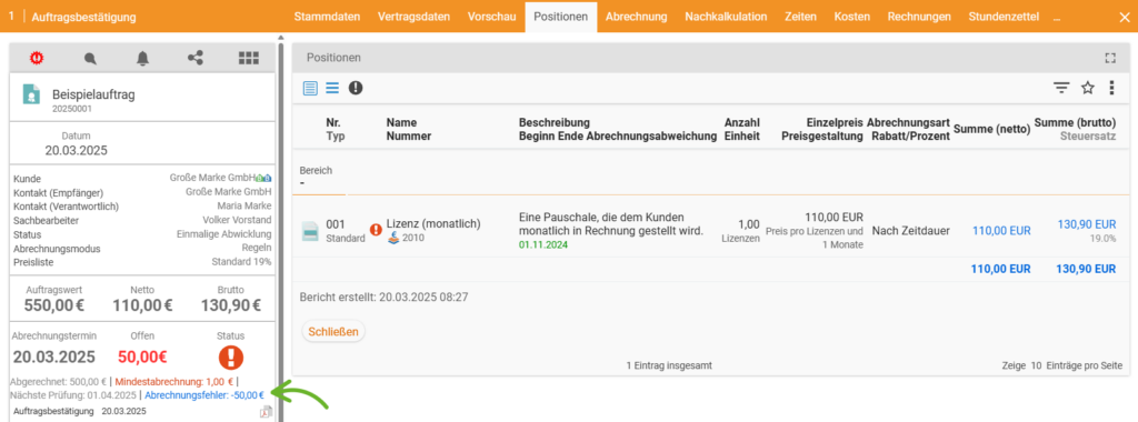 Detailmanager Abrechnungsfehler