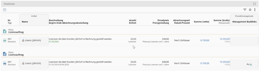 Produktverwaltung Liste