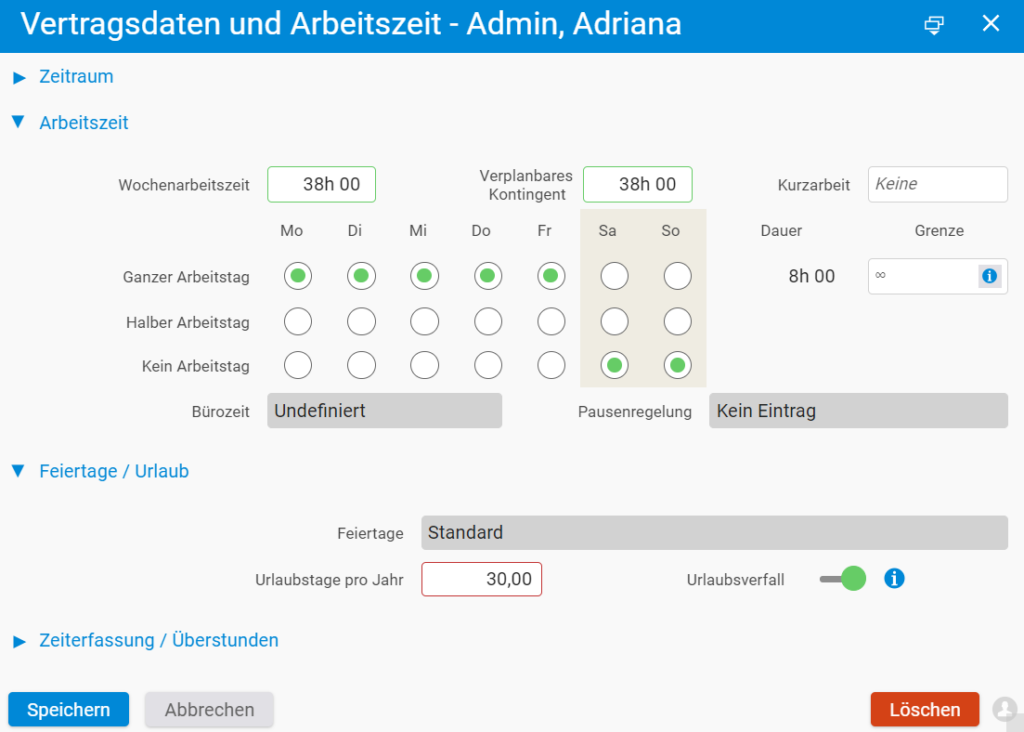 Arbeitszeit, Urlaub und Kapazität minutengenau festlegen