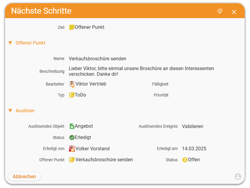 Offener Punkt nächste Schritte