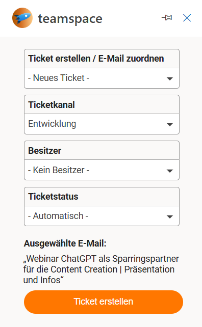 Outlook Add-in Ticket erstellen