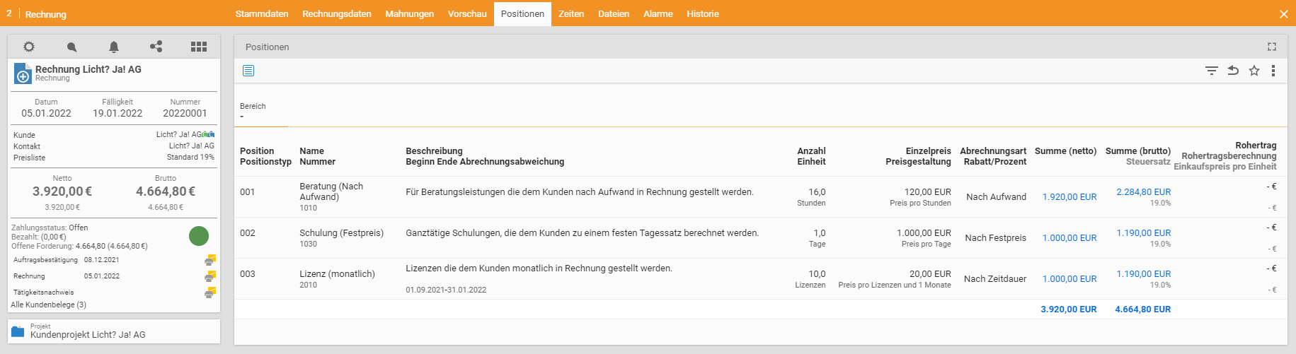 Auftrag abrechnen | Rechnung validieren | teamspace