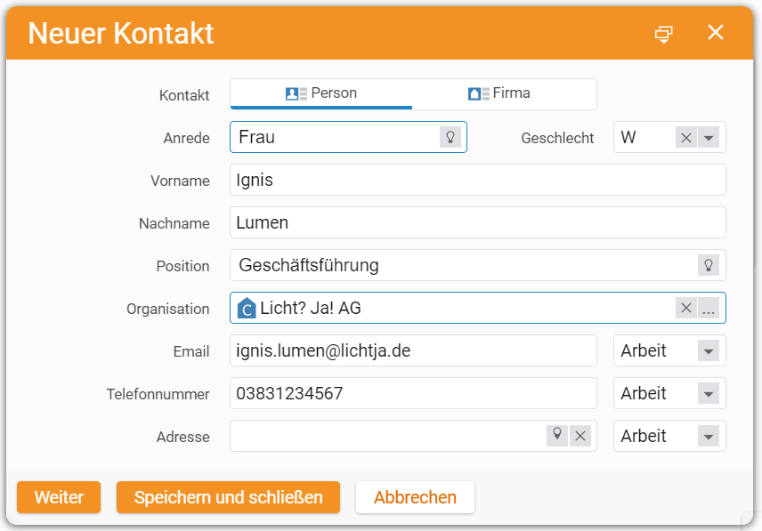 Kontakt anlegen | teamspace