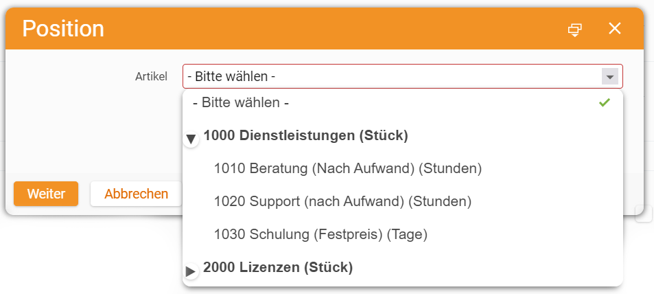 Position auswählen | teamspace