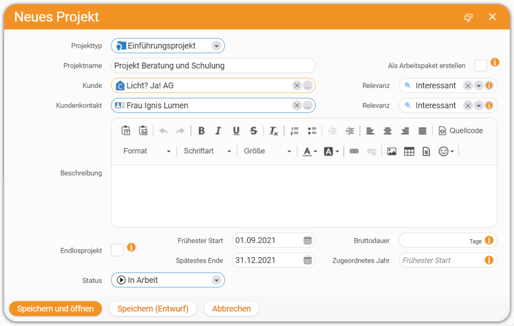 Projekt erstellen | teamspace