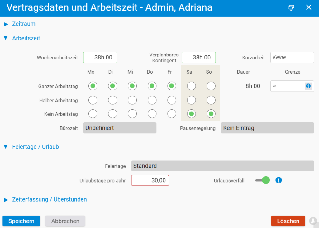 Arbeitszeit Dialog alt