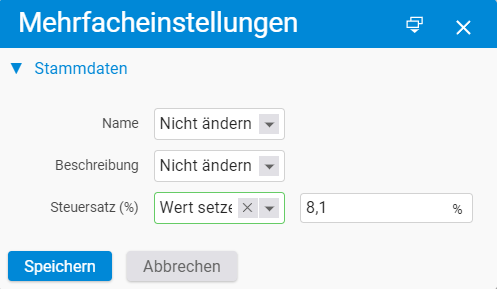 Mehrfachauswahl Steuersatz